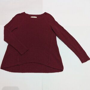 Ann Taylor Loft Burgundy Long Sleeve Scoop Neck Shirttail Hem Knit Sweater, Size